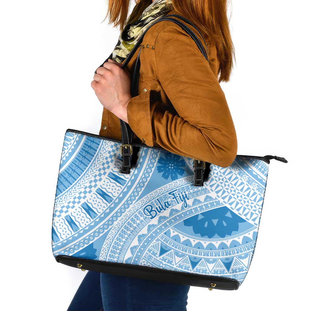 Bula Fiji Classic Masi Tapa Leather Tote Bag Turquoise - Polynesian Pride