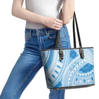 Bula Fiji Classic Masi Tapa Leather Tote Bag Turquoise - Polynesian Pride