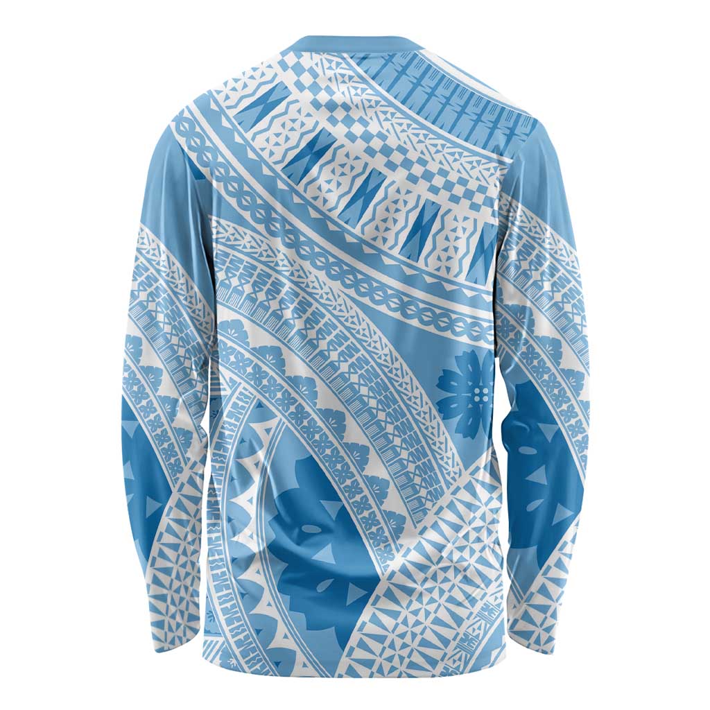 Bula Fiji Classic Masi Tapa Long Sleeve Shirt Turquoise - Polynesian Pride