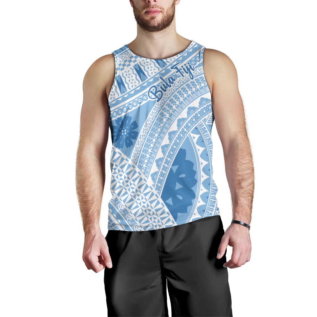 Bula Fiji Classic Masi Tapa Men Tank Top Turquoise - Polynesian Pride