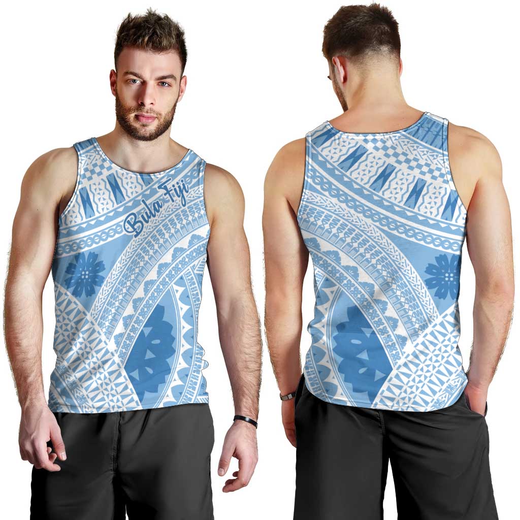 Bula Fiji Classic Masi Tapa Men Tank Top Turquoise - Polynesian Pride