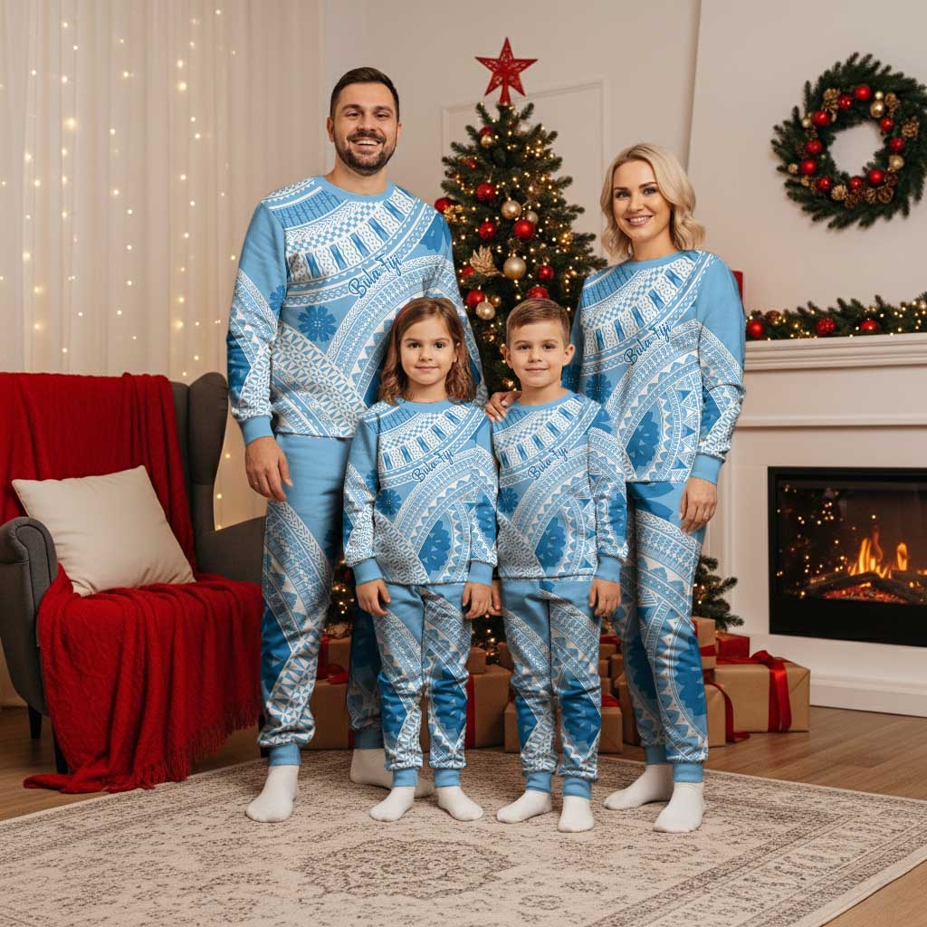 Bula Fiji Classic Masi Tapa Christmas Pajama Set Turquoise - Polynesian Pride