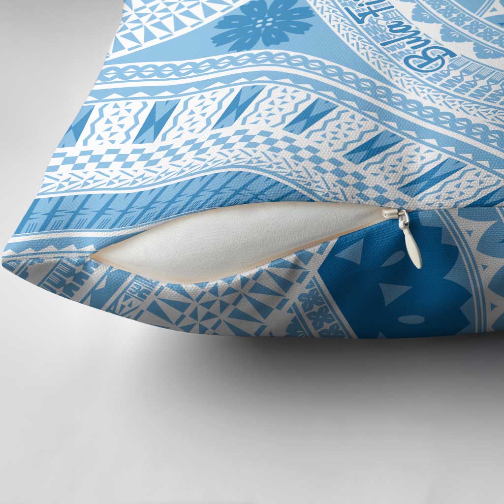 Bula Fiji Classic Masi Tapa Pillow Cover Turquoise - Polynesian Pride