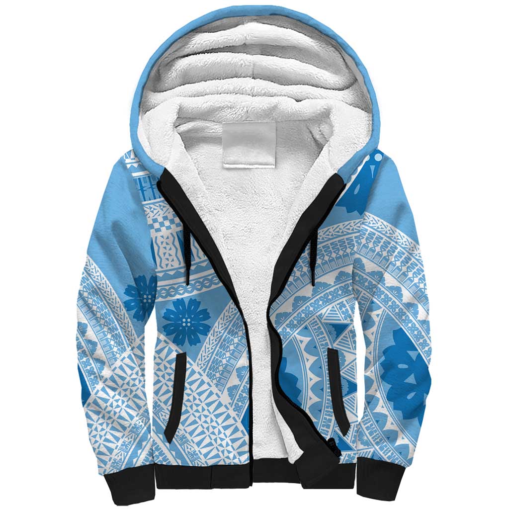 Bula Fiji Classic Masi Tapa Sherpa Hoodie Turquoise - Polynesian Pride