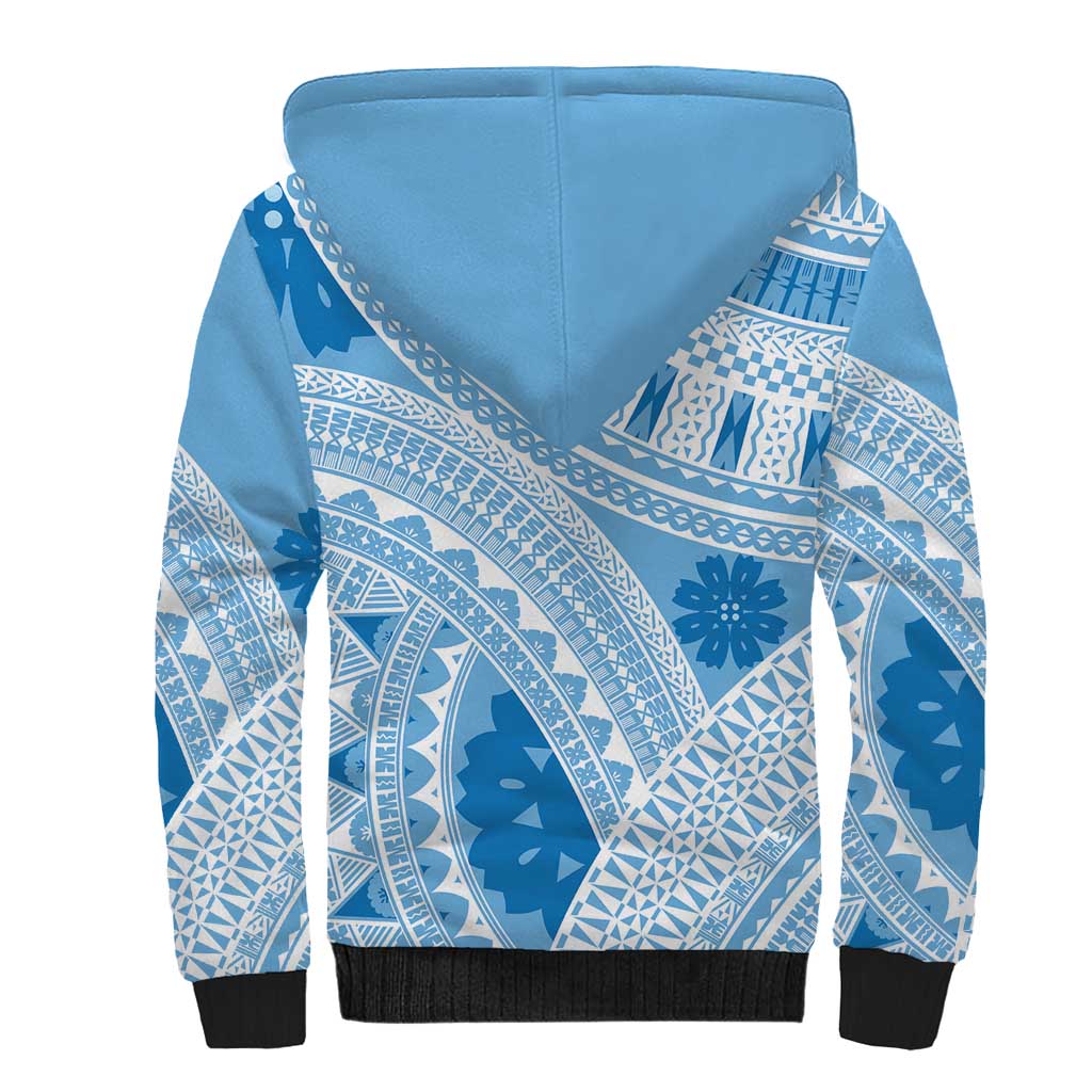 Bula Fiji Classic Masi Tapa Sherpa Hoodie Turquoise - Polynesian Pride