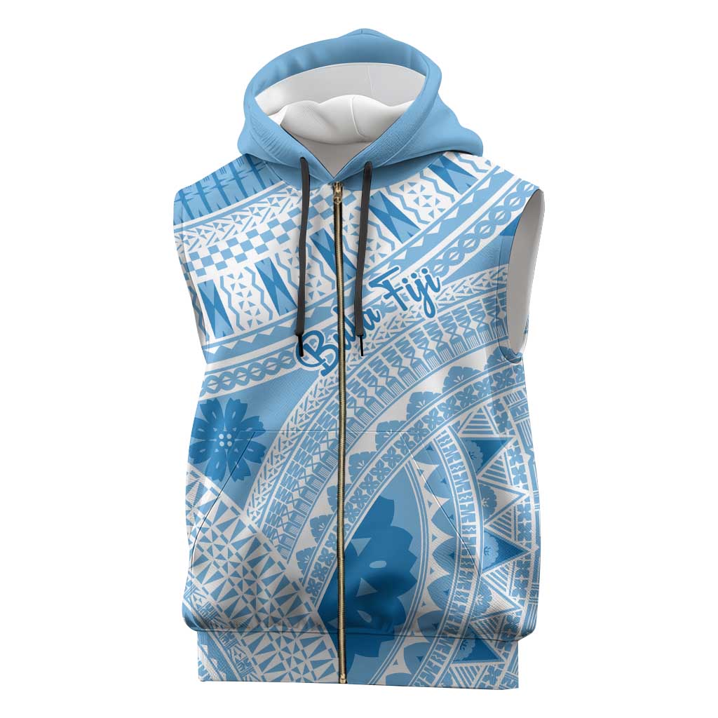 Bula Fiji Classic Masi Tapa Sleeveless Zip Hoodie Turquoise - Polynesian Pride