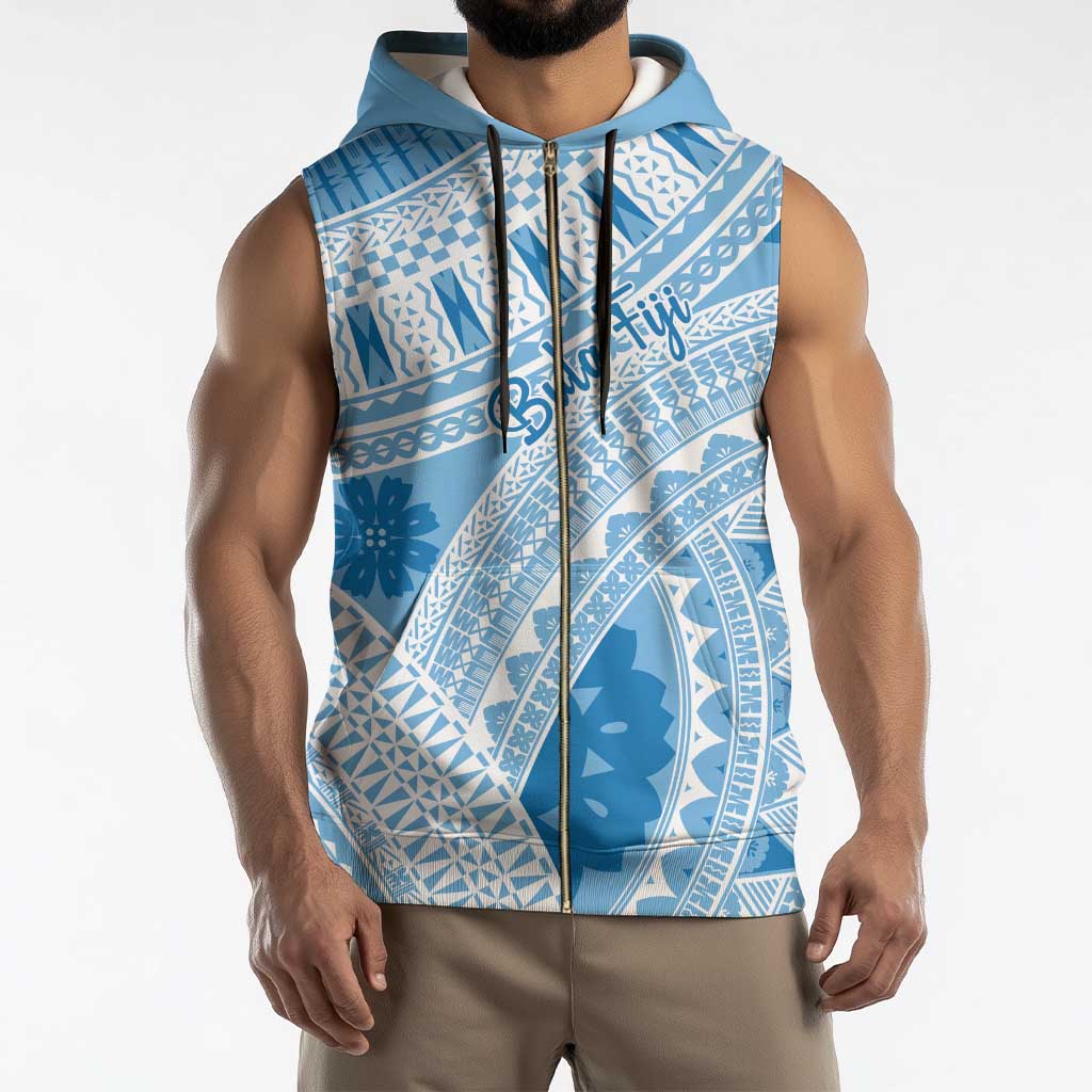 Bula Fiji Classic Masi Tapa Sleeveless Zip Hoodie Turquoise - Polynesian Pride