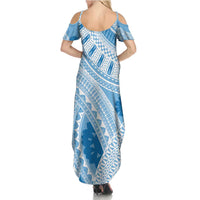 Bula Fiji Classic Masi Tapa Summer Maxi Dress Turquoise - Polynesian Pride