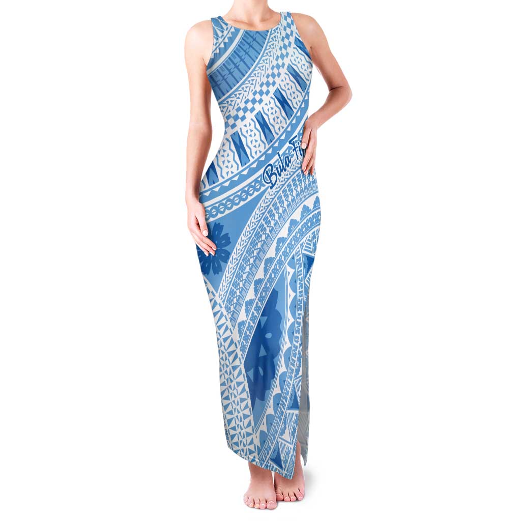 Bula Fiji Classic Masi Tapa Tank Maxi Dress Turquoise - Polynesian Pride