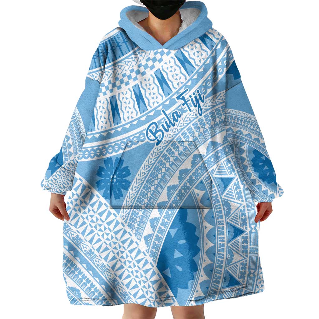 Bula Fiji Classic Masi Tapa Wearable Blanket Hoodie Turquoise - Polynesian Pride
