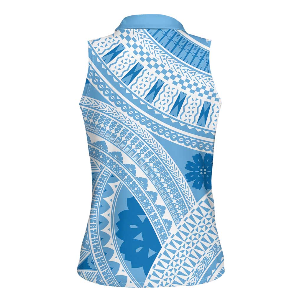 Bula Fiji Classic Masi Tapa Women Sleeveless Polo Shirt Turquoise - Polynesian Pride