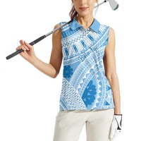 Bula Fiji Classic Masi Tapa Women Sleeveless Polo Shirt Turquoise - Polynesian Pride
