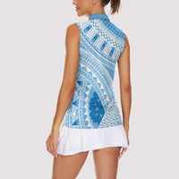 Bula Fiji Classic Masi Tapa Women Sleeveless Polo Shirt Turquoise - Polynesian Pride