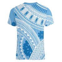 Bula Fiji Classic Masi Tapa Women V-Neck T-Shirt Turquoise - Polynesian Pride
