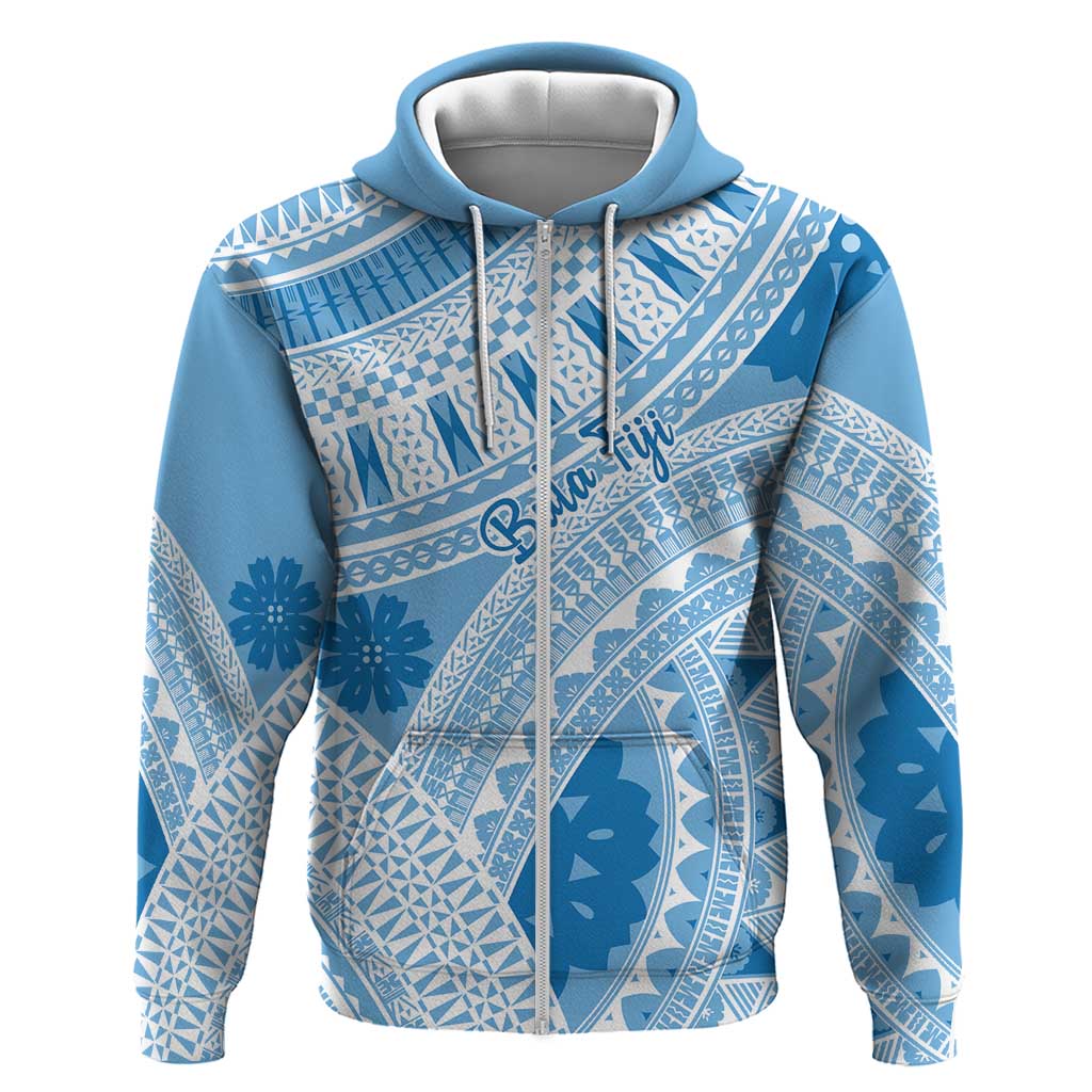 Bula Fiji Classic Masi Tapa Zip Hoodie Turquoise - Polynesian Pride