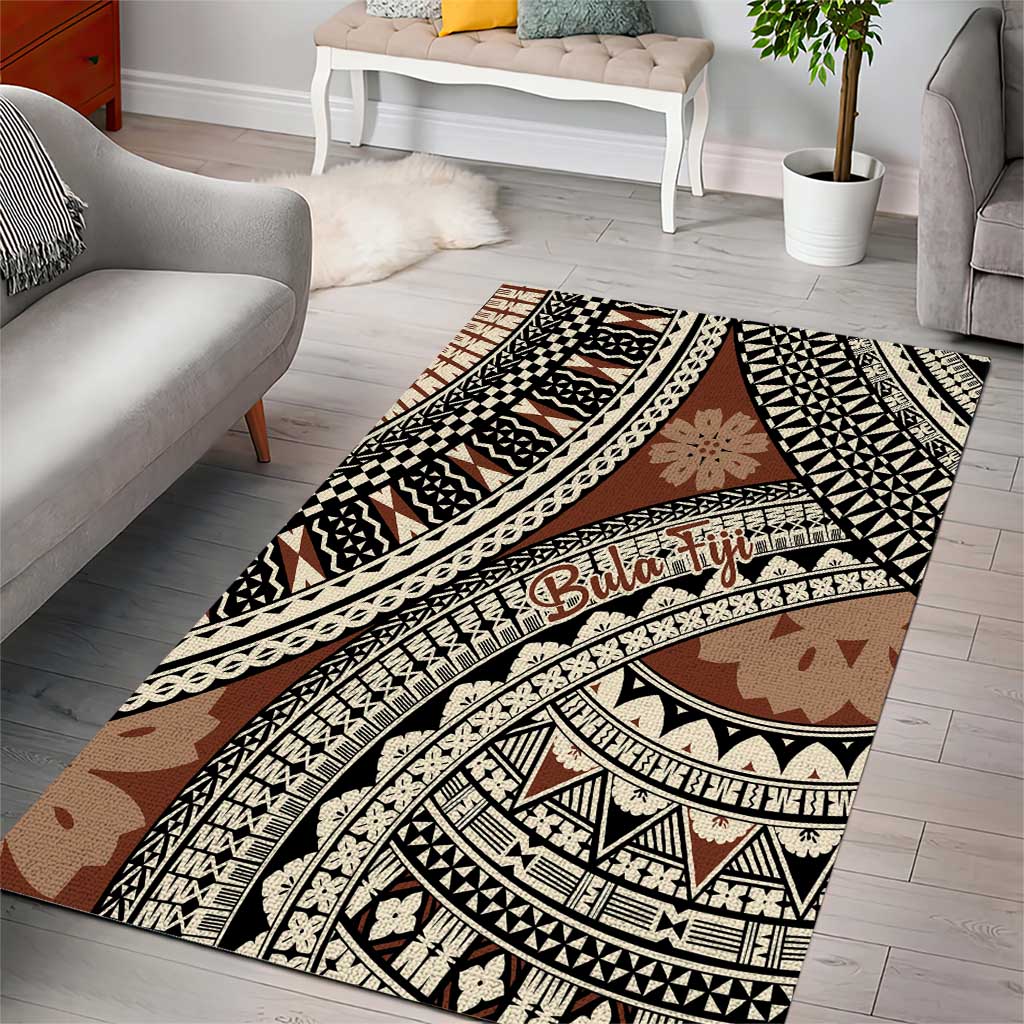 Bula Fiji Classic Masi Tapa Area Rug Vintage Brown - Polynesian Pride