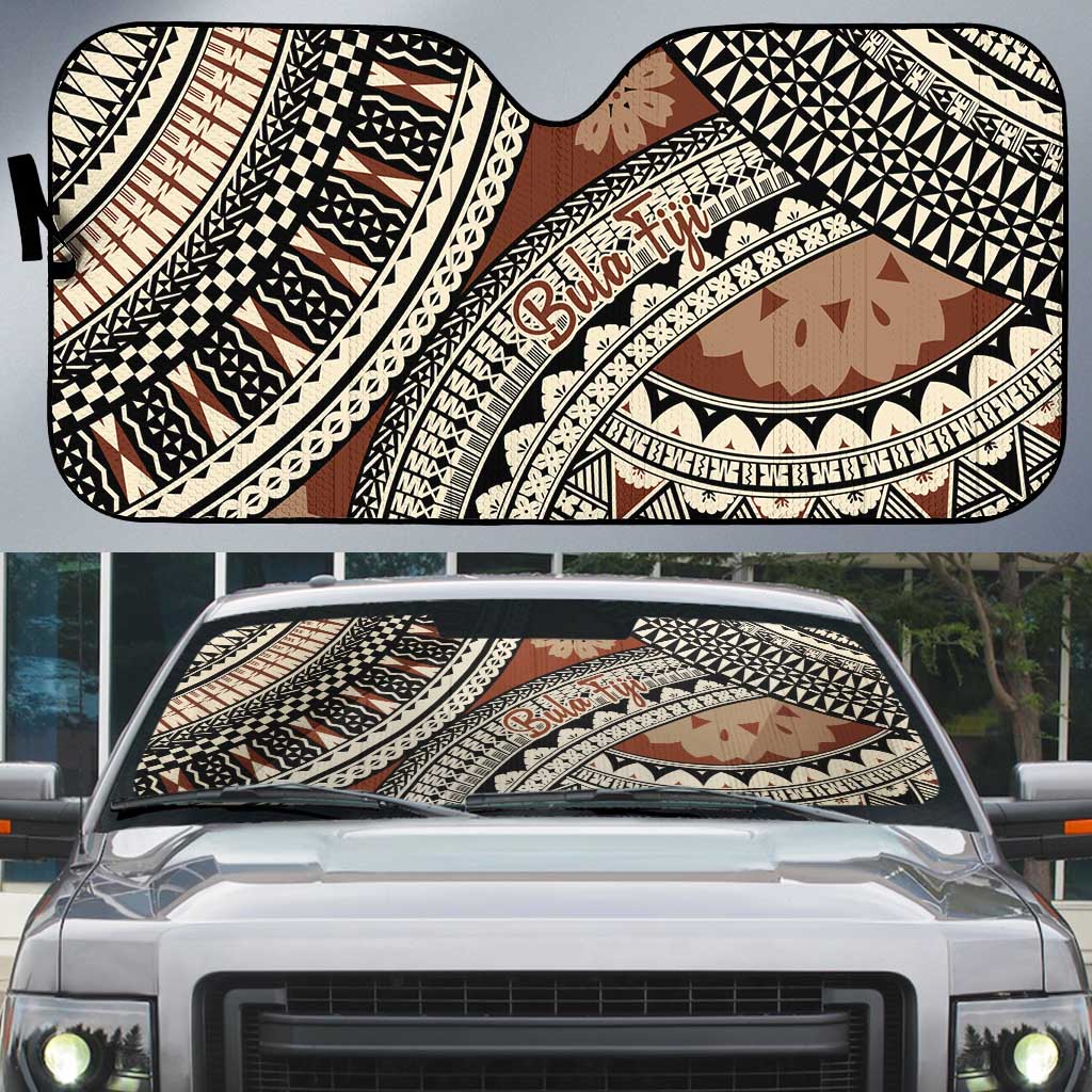 Bula Fiji Classic Masi Tapa Auto Sun Shade Vintage Brown - Polynesian Pride