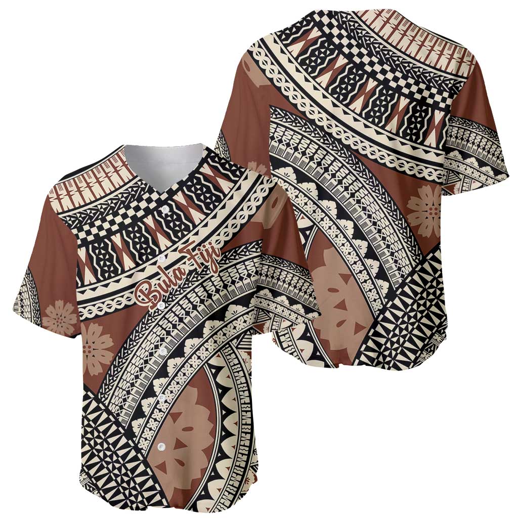 Bula Fiji Classic Masi Tapa Baseball Jersey Vintage Brown - Polynesian Pride