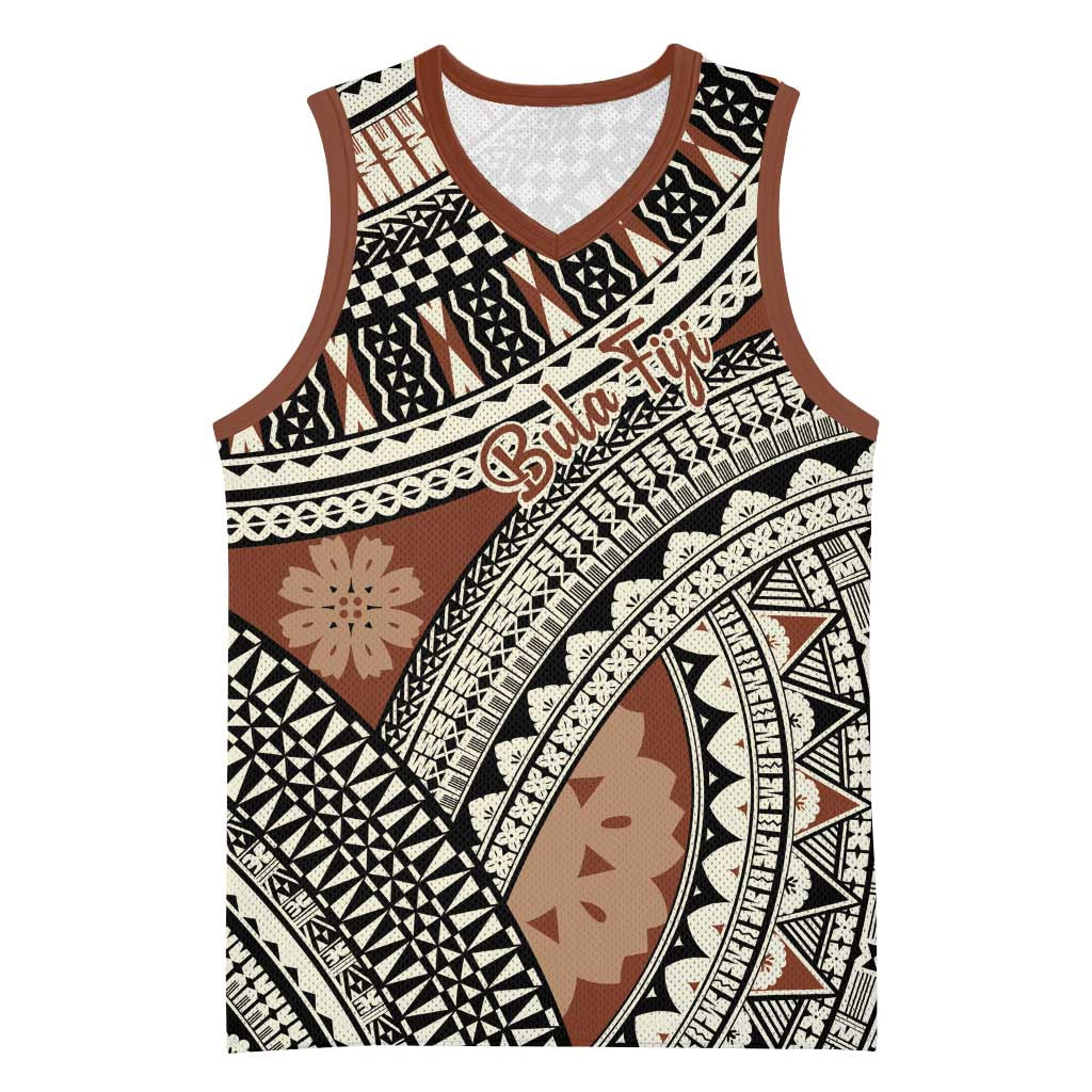 Bula Fiji Classic Masi Tapa Basketball Jersey Vintage Brown - Polynesian Pride
