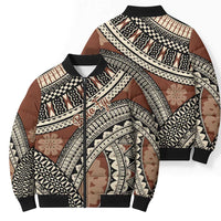 Bula Fiji Classic Masi Tapa Bomber Puffer Jacket Vintage Brown - Polynesian Pride