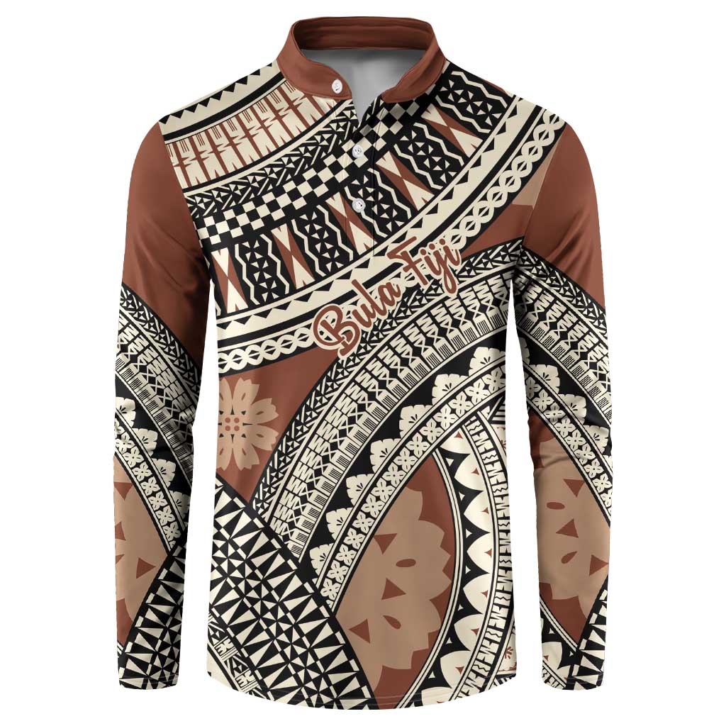 Bula Fiji Classic Masi Tapa Button Sweatshirt Vintage Brown - Polynesian Pride