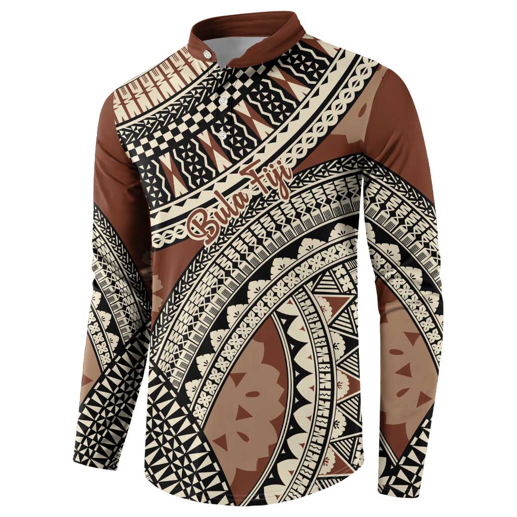 Bula Fiji Classic Masi Tapa Button Sweatshirt Vintage Brown - Polynesian Pride