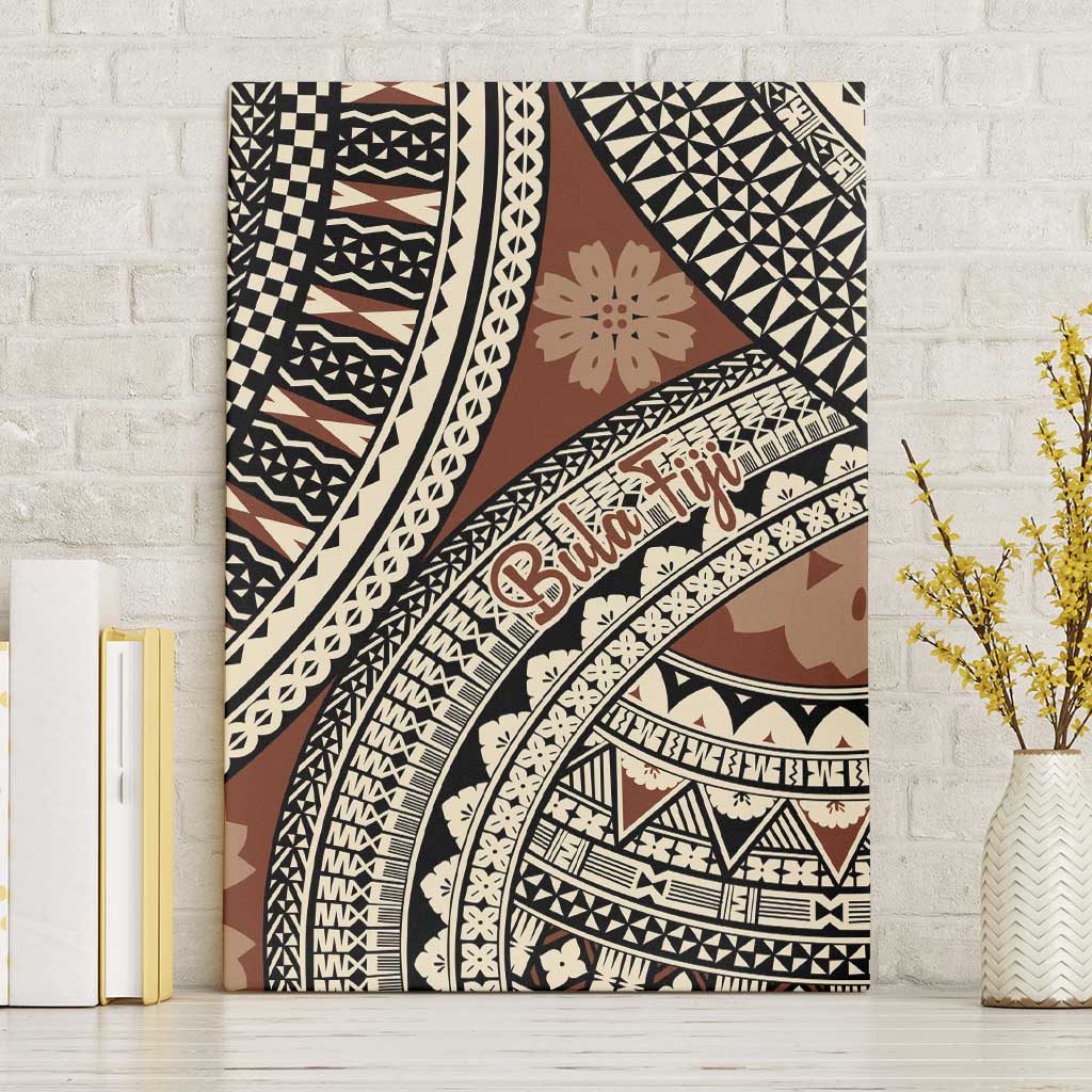 Bula Fiji Classic Masi Tapa Canvas Wall Art Vintage Brown - Polynesian Pride