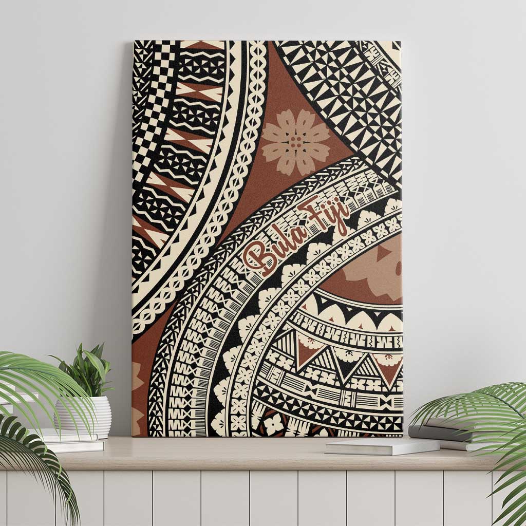 Bula Fiji Classic Masi Tapa Canvas Wall Art Vintage Brown - Polynesian Pride