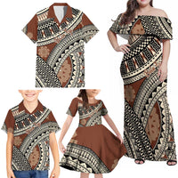 Bula Fiji Classic Masi Tapa Family Matching Off Shoulder Maxi Dress and Hawaiian Shirt Vintage Brown - Polynesian Pride