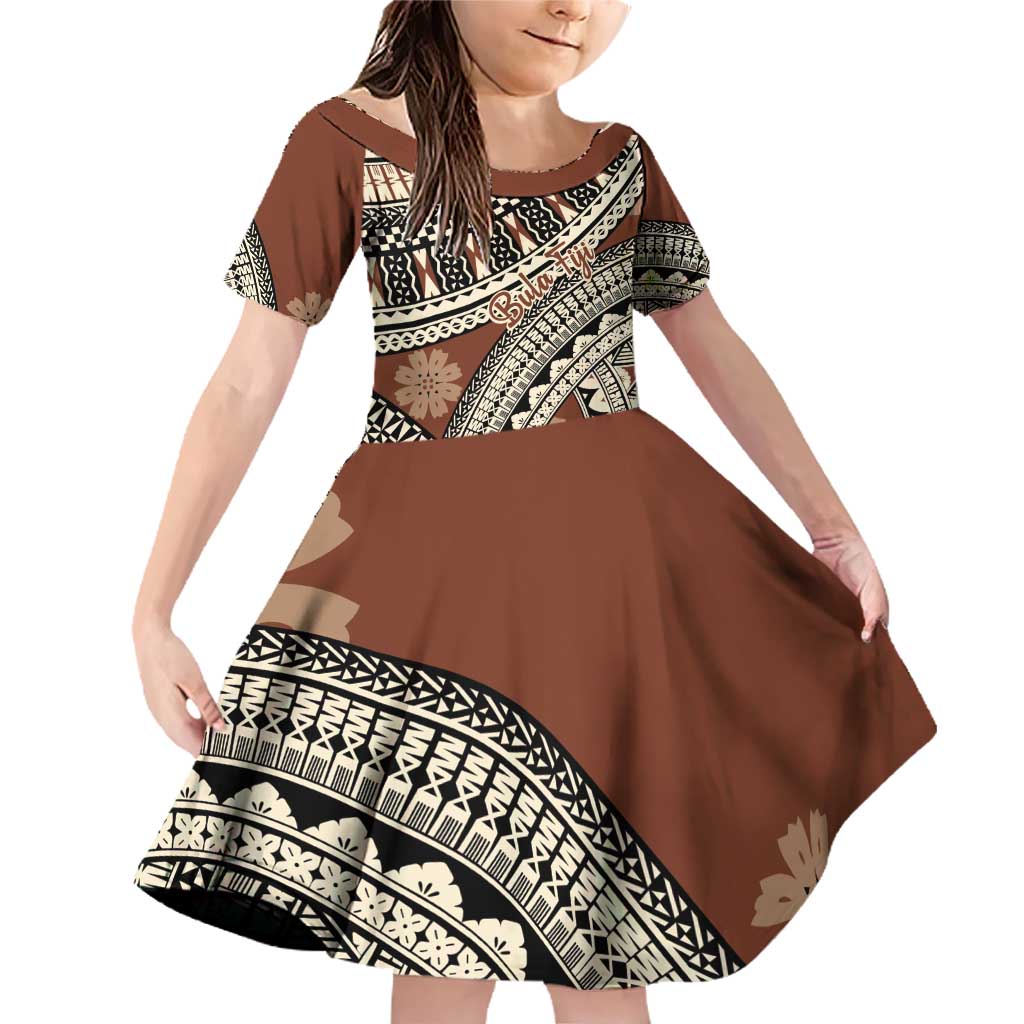 Bula Fiji Classic Masi Tapa Family Matching Off Shoulder Short Dress and Hawaiian Shirt Vintage Brown - Polynesian Pride