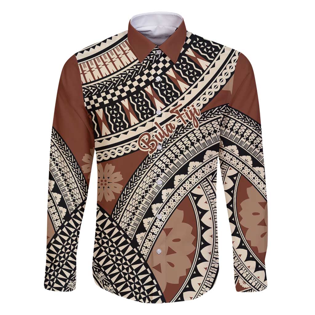 Bula Fiji Classic Masi Tapa Family Matching Off Shoulder Short Dress and Hawaiian Shirt Vintage Brown - Polynesian Pride