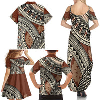 Bula Fiji Classic Masi Tapa Family Matching Summer Maxi Dress and Hawaiian Shirt Vintage Brown - Polynesian Pride