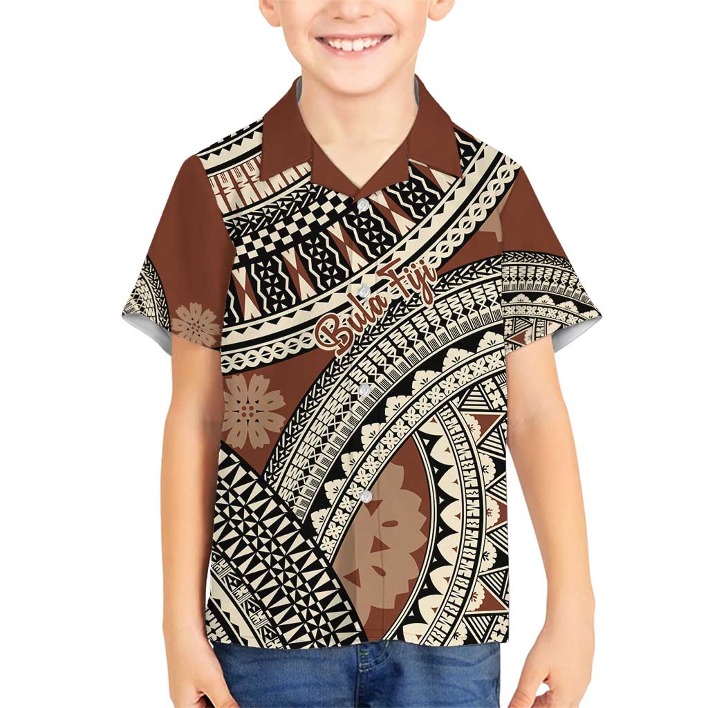 Bula Fiji Classic Masi Tapa Family Matching Tank Maxi Dress and Hawaiian Shirt Vintage Brown - Polynesian Pride