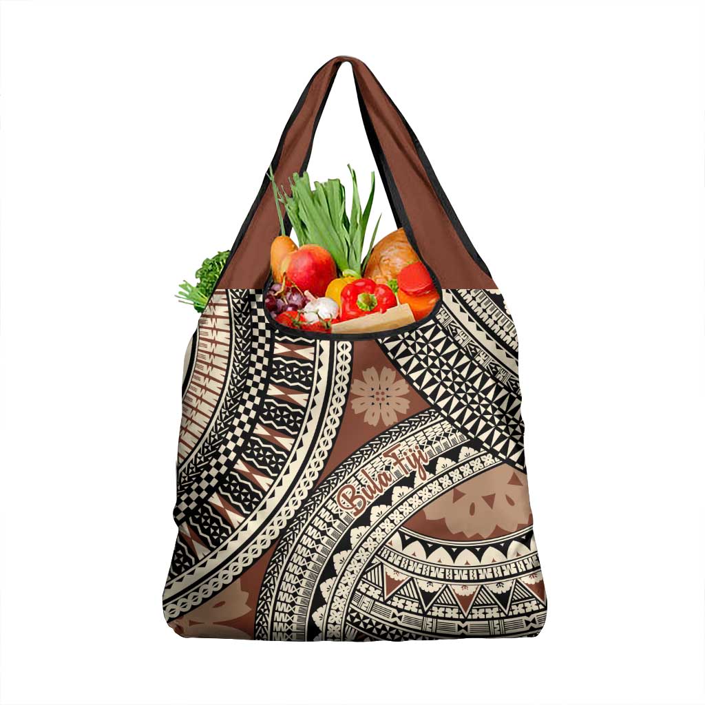 Bula Fiji Classic Masi Tapa Grocery Bag Vintage Brown - Polynesian Pride