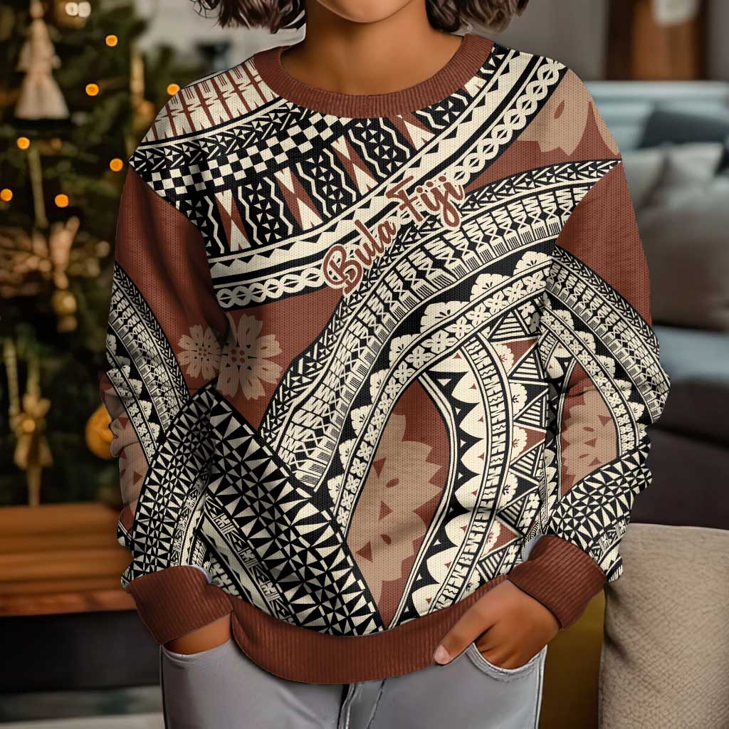 Bula Fiji Classic Masi Tapa Kid Ugly Christmas Sweater Vintage Brown - Polynesian Pride