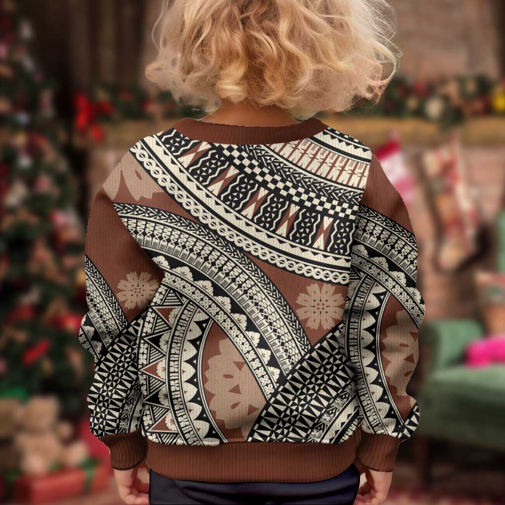 Bula Fiji Classic Masi Tapa Kid Ugly Christmas Sweater Vintage Brown - Polynesian Pride
