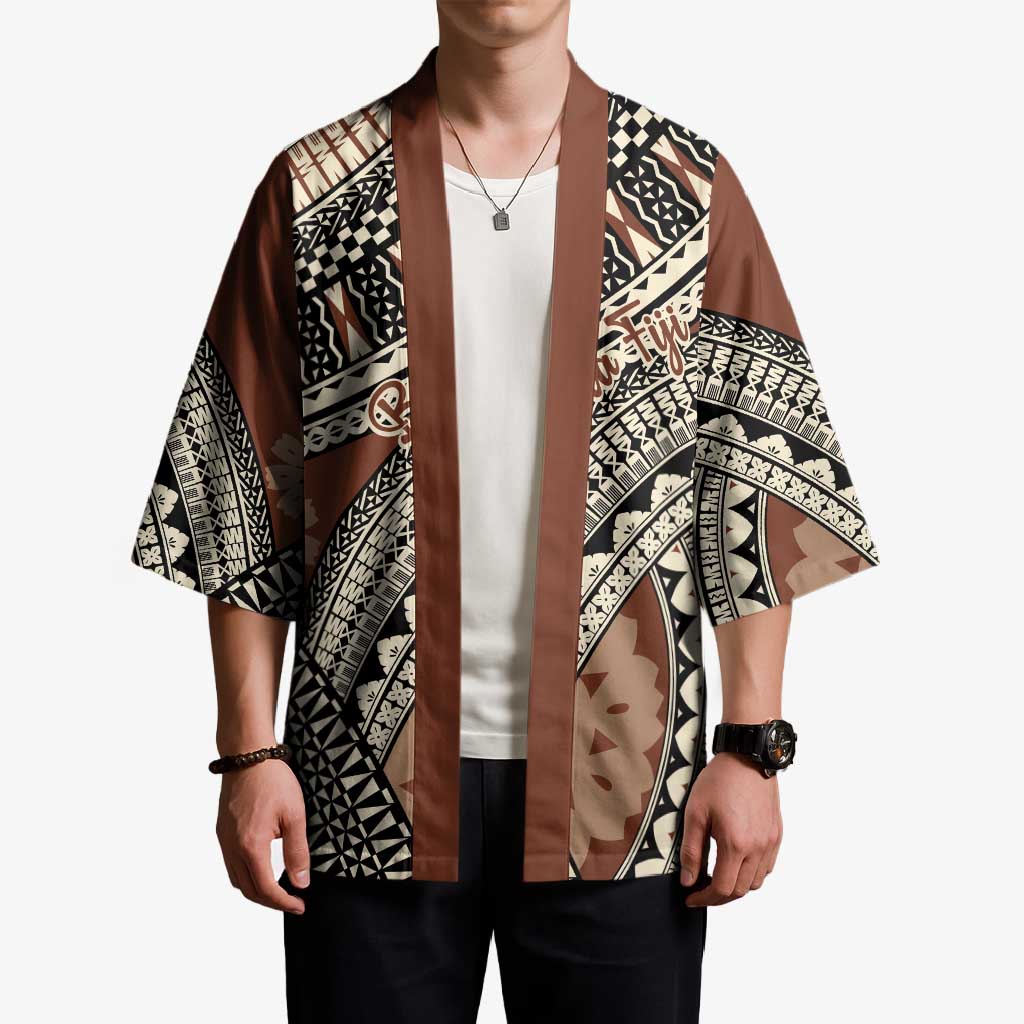 Bula Fiji Classic Masi Tapa Kimono Vintage Brown - Polynesian Pride