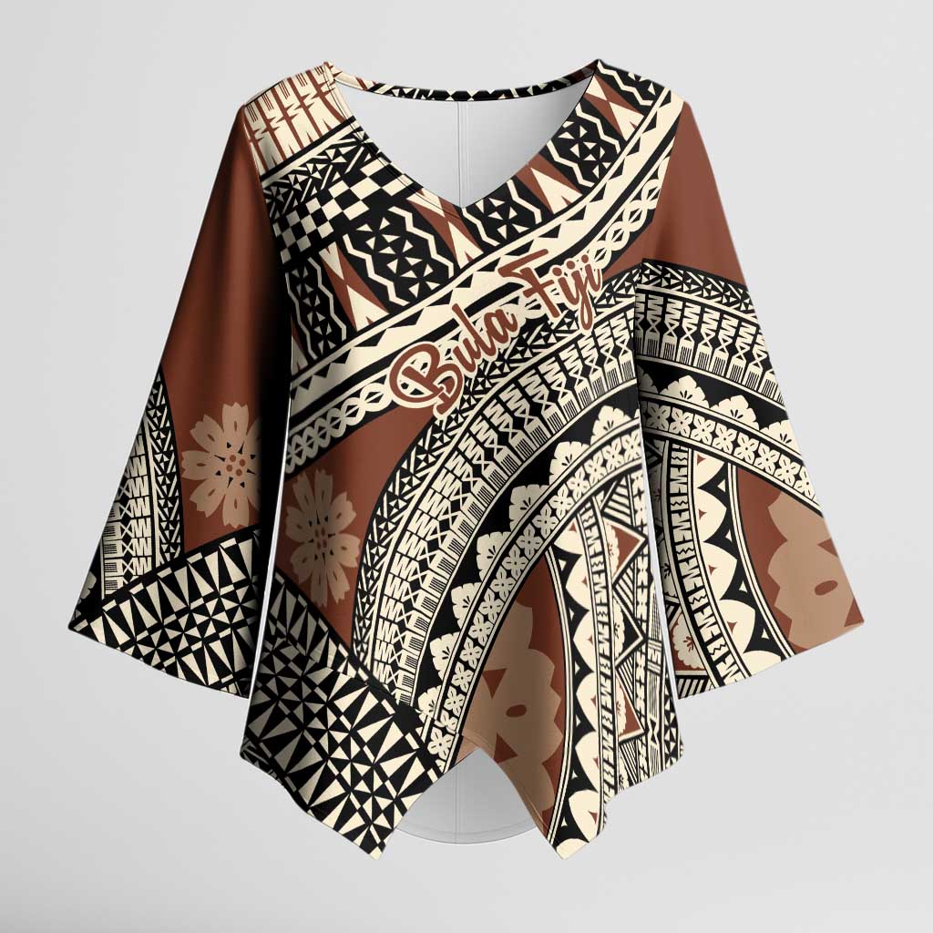Bula Fiji Classic Masi Tapa Kimono Sleeve Blouse Vintage Brown - Polynesian Pride