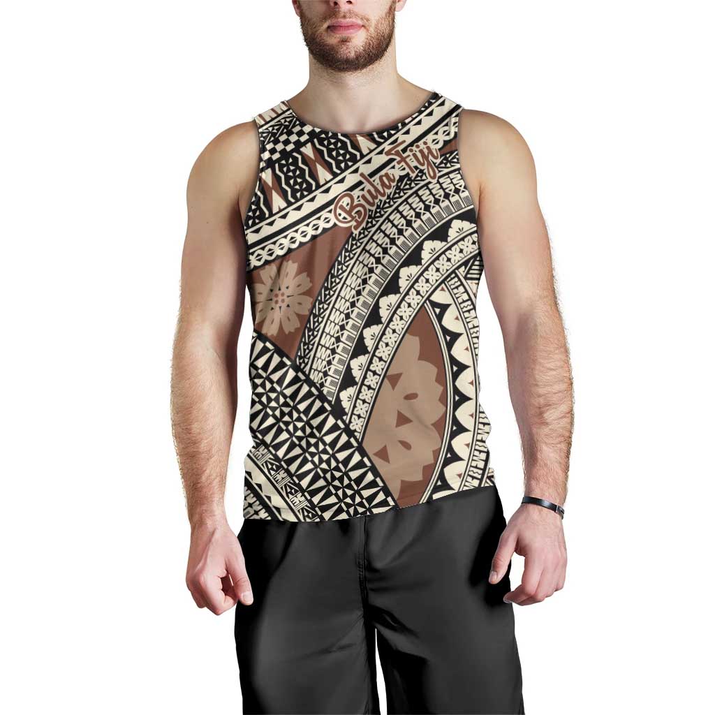 Bula Fiji Classic Masi Tapa Men Tank Top Vintage Brown - Polynesian Pride