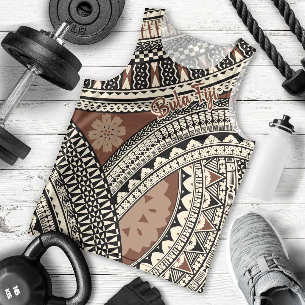 Bula Fiji Classic Masi Tapa Men Tank Top Vintage Brown - Polynesian Pride