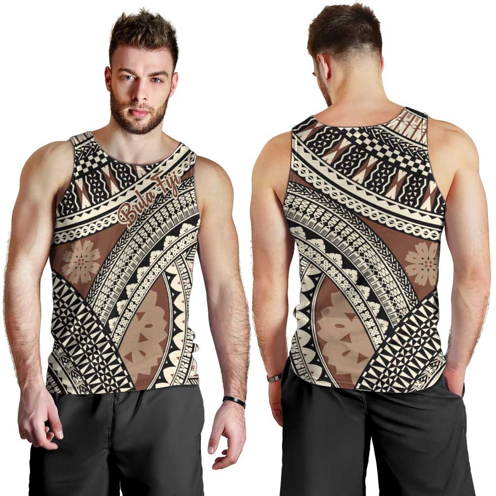 Bula Fiji Classic Masi Tapa Men Tank Top Vintage Brown - Polynesian Pride