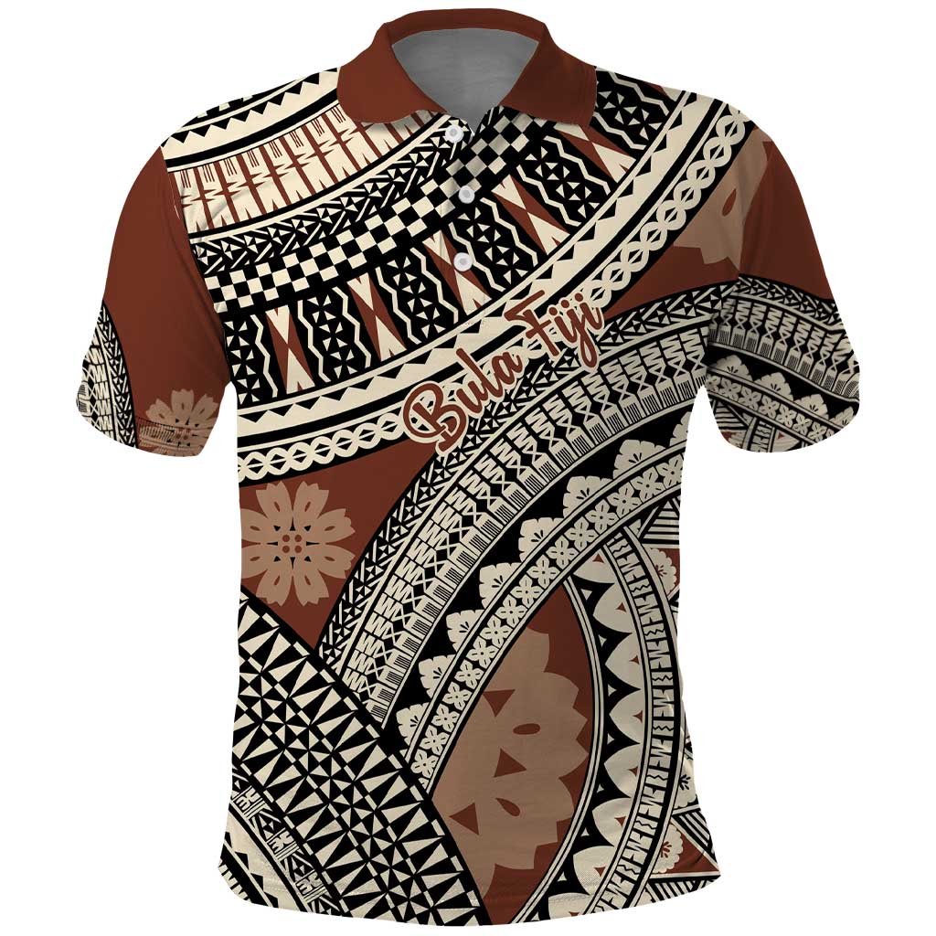 Bula Fiji Classic Masi Tapa Polo Shirt Vintage Brown - Polynesian Pride