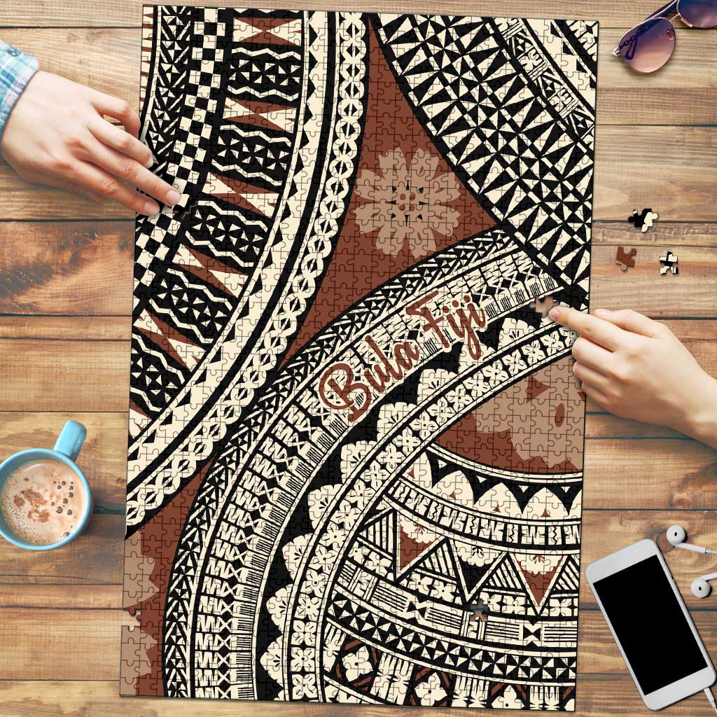 Bula Fiji Classic Masi Tapa Puzzle Vintage Brown - Polynesian Pride
