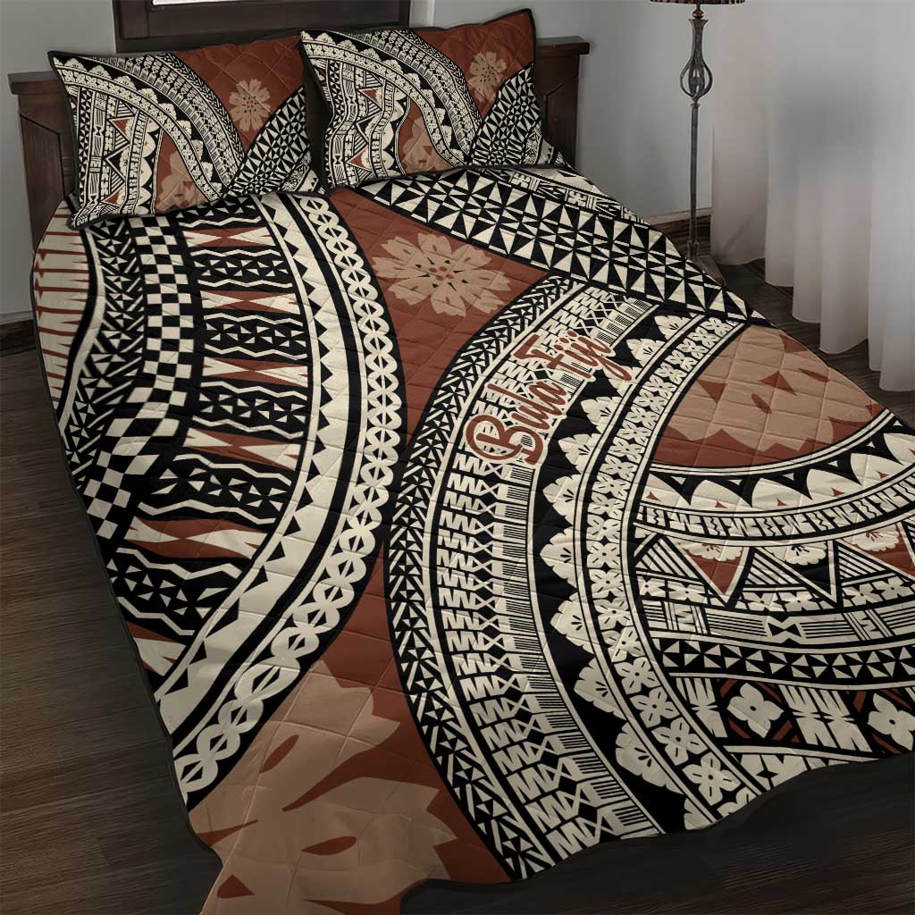 Bula Fiji Classic Masi Tapa Quilt Bed Set Vintage Brown - Polynesian Pride
