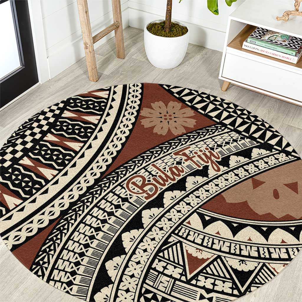 Bula Fiji Classic Masi Tapa Round Carpet Vintage Brown - Polynesian Pride