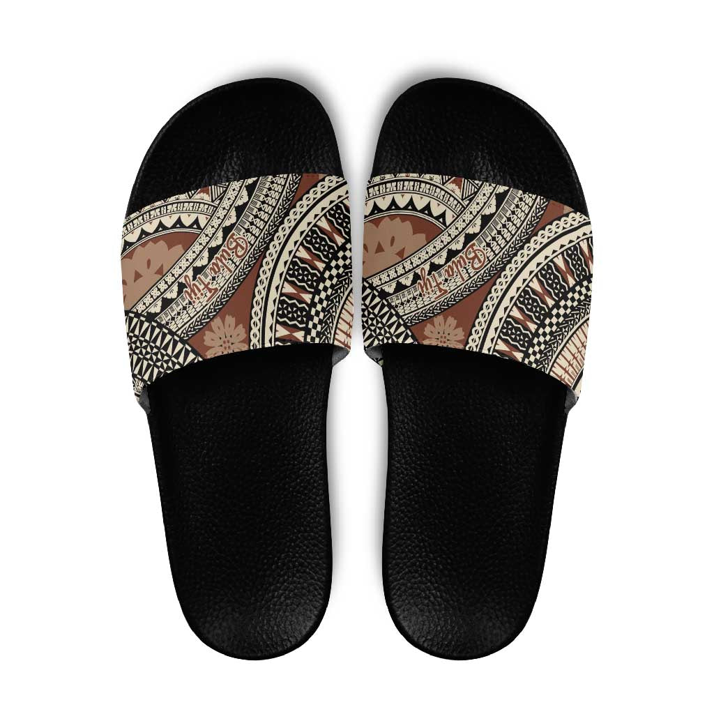Bula Fiji Classic Masi Tapa Slide Sandals Vintage Brown - Polynesian Pride