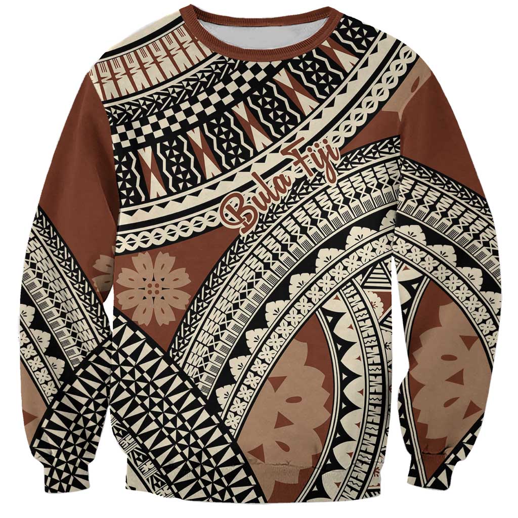 Bula Fiji Classic Masi Tapa Sweatshirt Vintage Brown - Polynesian Pride