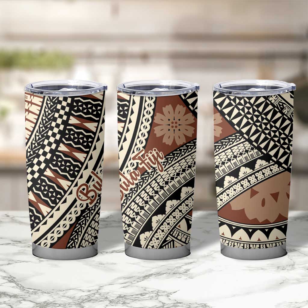 Bula Fiji Classic Masi Tapa Tumbler Cup Vintage Brown - Polynesian Pride