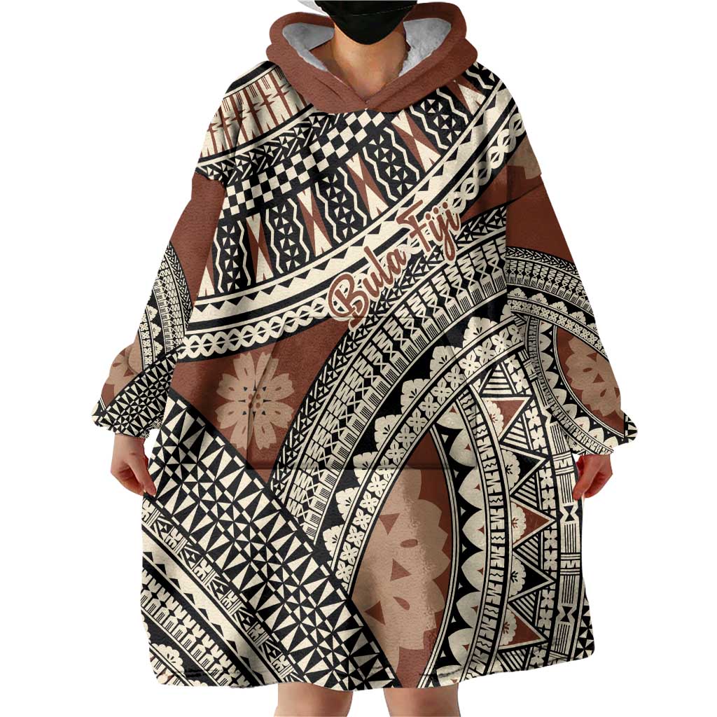 Bula Fiji Classic Masi Tapa Wearable Blanket Hoodie Vintage Brown - Polynesian Pride