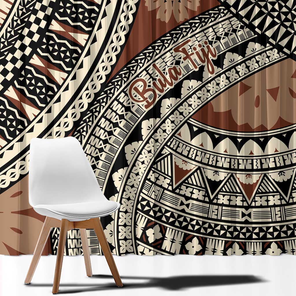 Bula Fiji Classic Masi Tapa Window Curtain Vintage Brown - Polynesian Pride